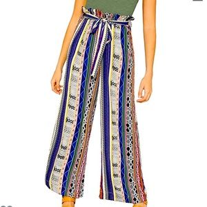 Floerns Frilled Waist Striped Print Pants XS